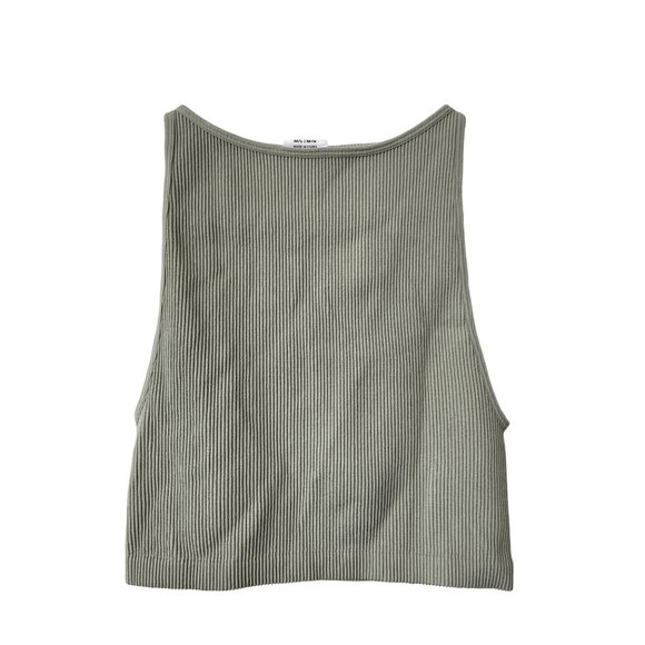 Cotton On Crop Tank Top Size Medium Large Ribbed Sage Green Eco Friendly Stretch - Picture 2 of 7